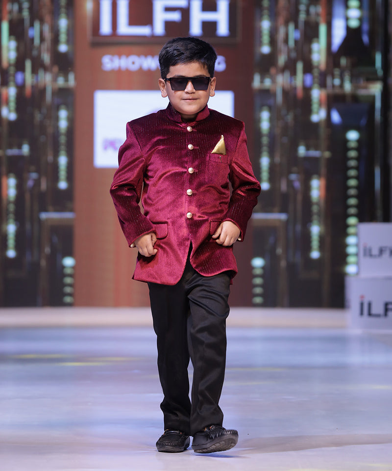 Indian formal party wear maroon jodhpuri suit set for boys
