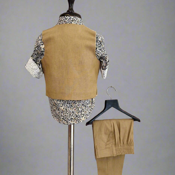 Birthday Party Wear Waist Coat Set With Printed Shirt For Boys