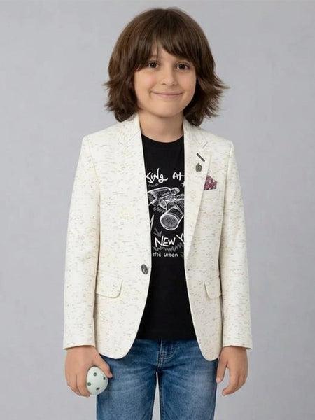 Cream Colored Blazer with Slub for Party for Boys | Jaipur