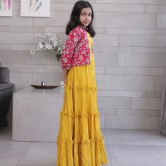 Stylish mustard gown for wedding and parties, Jaipur kids clothing store