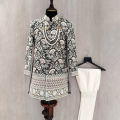 wedding wear embroidered sherwani with white matching pajama