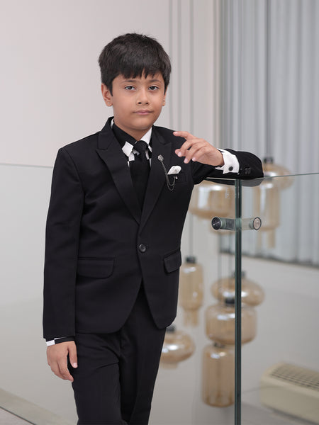black coat suit set with chessboard pattern printed shirt