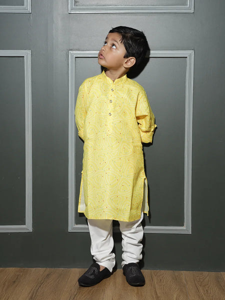 Full-sleeved neck band collar kurta pyjama for boys, Jaipur collection
