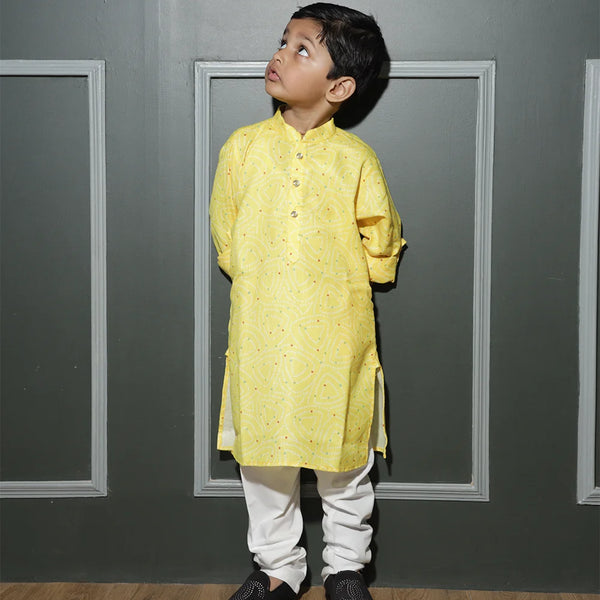 Full-sleeved neck band collar kurta pyjama for boys, Jaipur collection