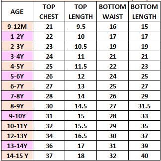 Size chart