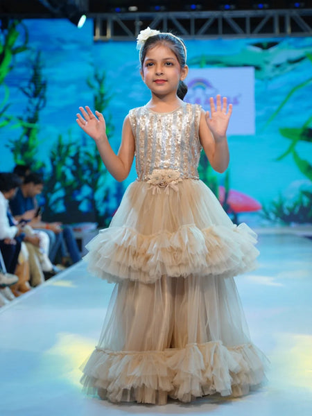 beige color shimmer gown for girls in Jaipur
