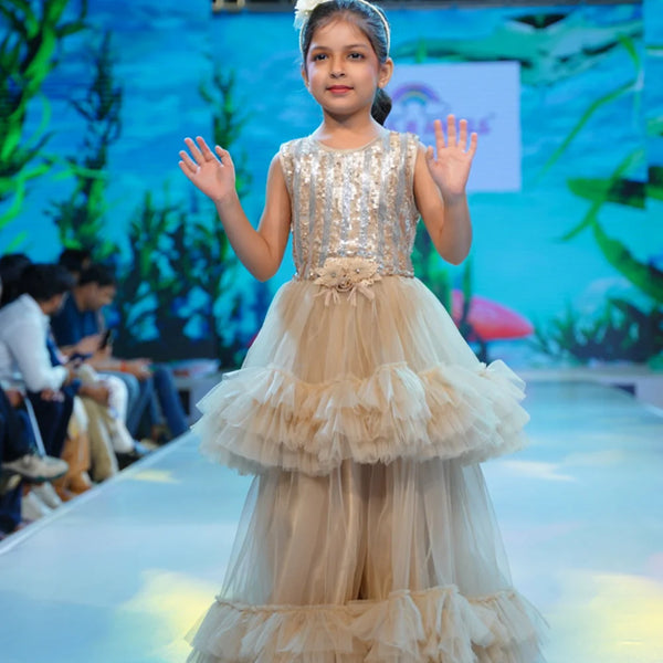beige color shimmer gown for girls in Jaipur