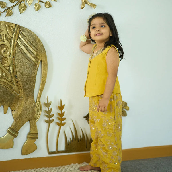 wedding wear yellow co-ord set for girls 