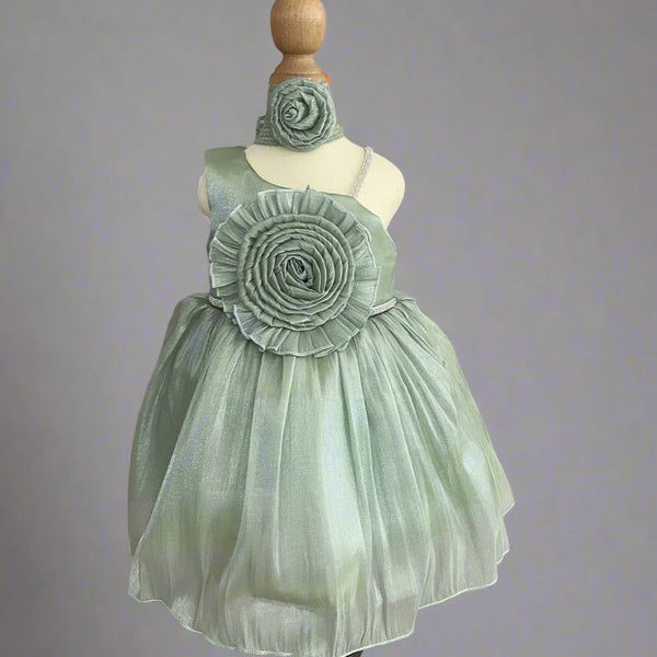 Mint Green Coloured Big Floral Frock with Matching Shoes