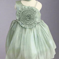 mint green floral frock with hair accessory & bellies for baby girls 