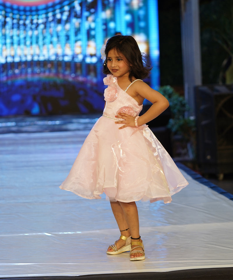 Cute birthday frock for girls, shimmery baby pink, twirl-worthy skirt, Jaipur