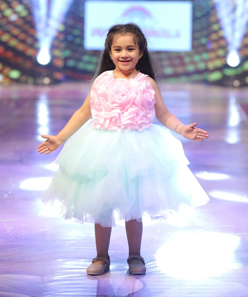 girl in a colorful birthday frock