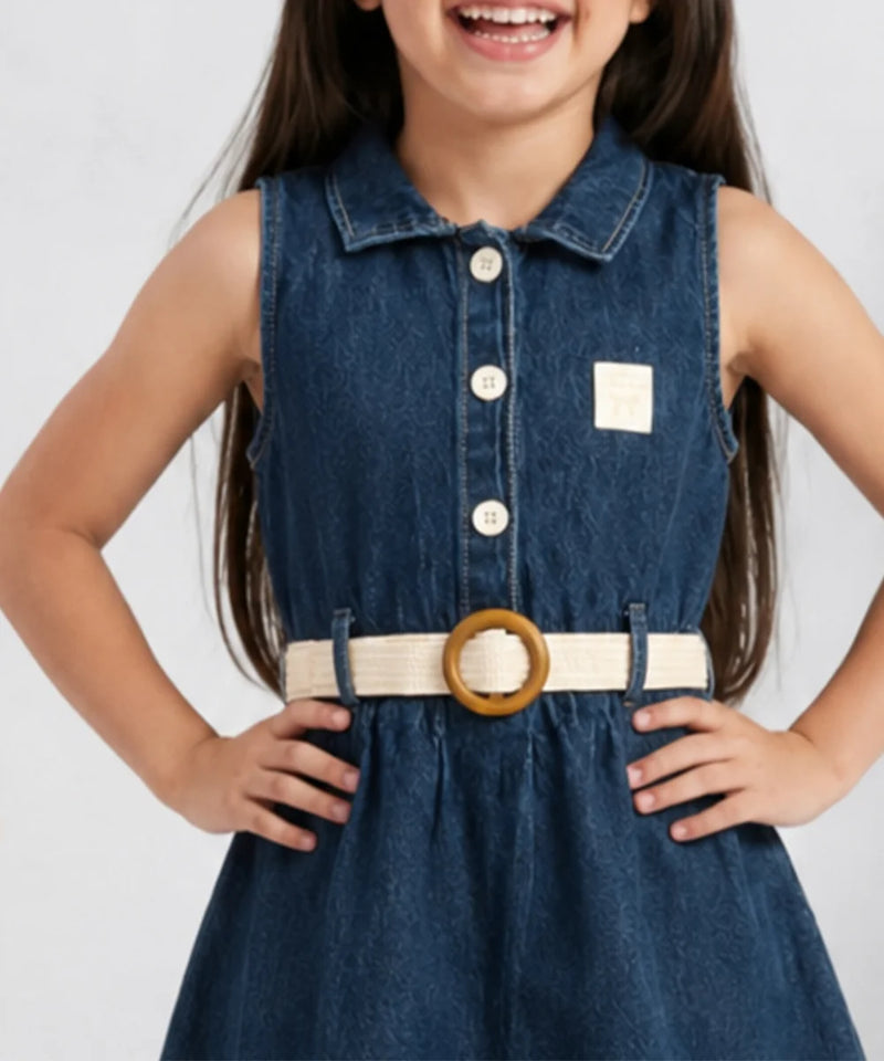Stylish Girls Blue Denim Dress For Party