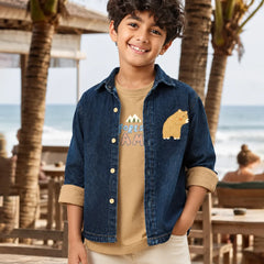 Boys Blue Denim Shirt For Party