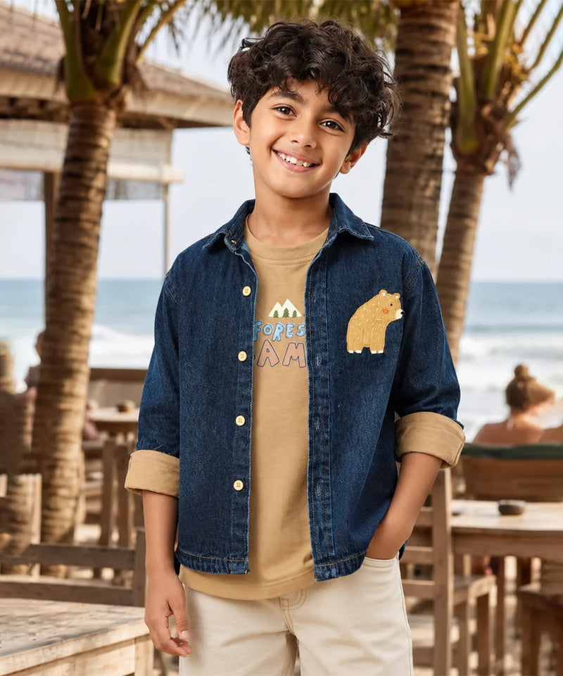 Boys Blue Denim Shirt For Party