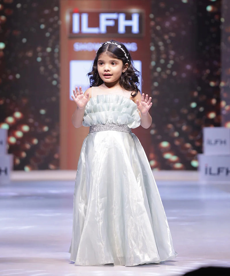 pista green beautiful full length gown for girls 