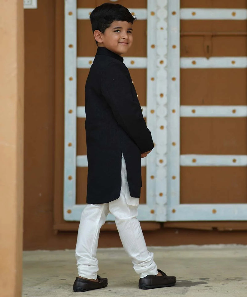 Full-sleeve achkan and white kurta pyjama for kids, formal wear Jaipur