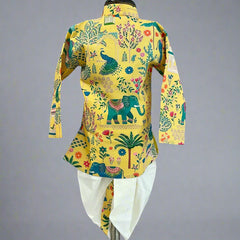 Designer infant kurta dhoti in self-printed cotton, kidswear shop Jaipur