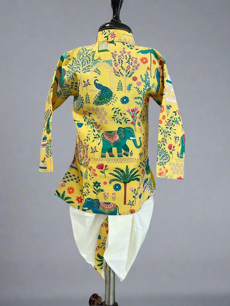 Designer infant kurta dhoti in self-printed cotton, kidswear shop Jaipur