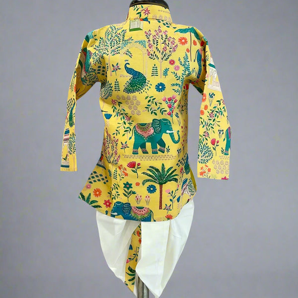 Designer infant kurta dhoti in self-printed cotton, kidswear shop Jaipur