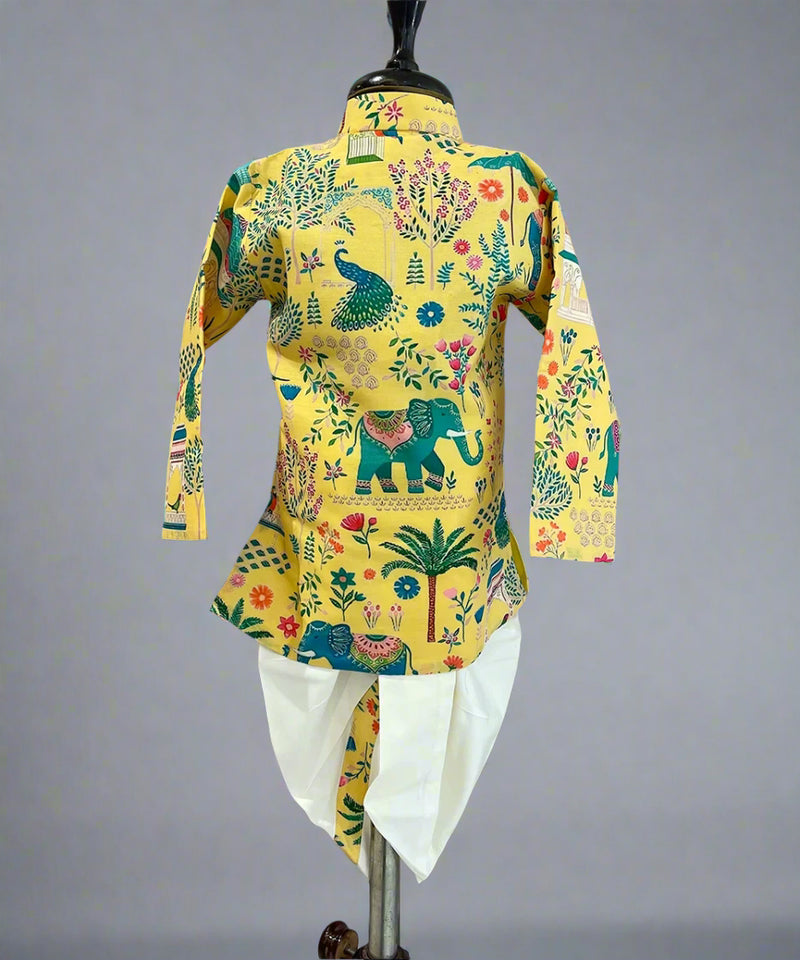 Designer infant kurta dhoti in self-printed cotton, kidswear shop Jaipur