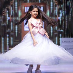 Designer ball gown frill dress, oversized bow, Jaipur kids fashion