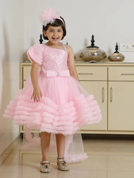 Baby girl birthday dress with frills and bow, best kids clothing store in Jaipur