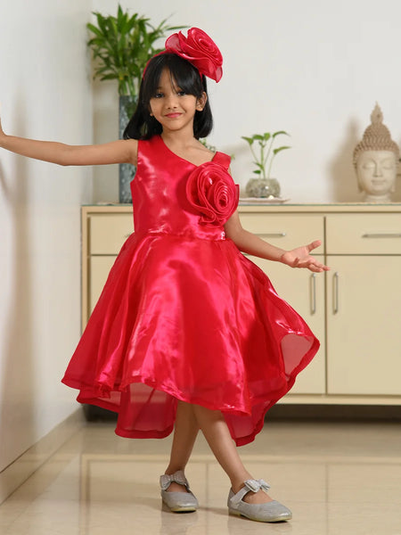 Designer birthday dress for girls, sleeveless red frock, Jaipur store