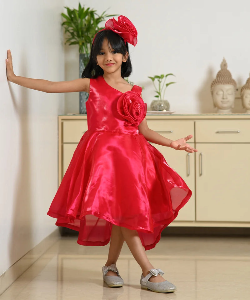 Designer birthday dress for girls, sleeveless red frock, Jaipur store