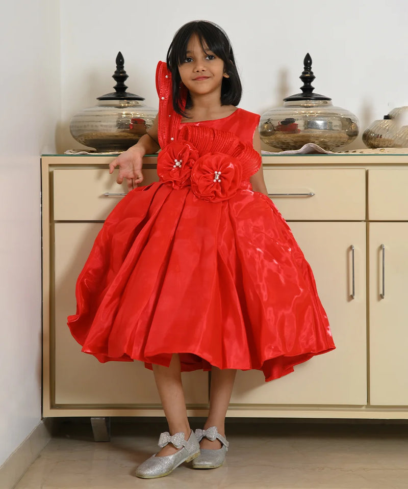 Asymmetric neck birthday frock for girls, best children’s wear shop in Jaipur