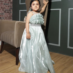 party wear pista green full length gown for girls 