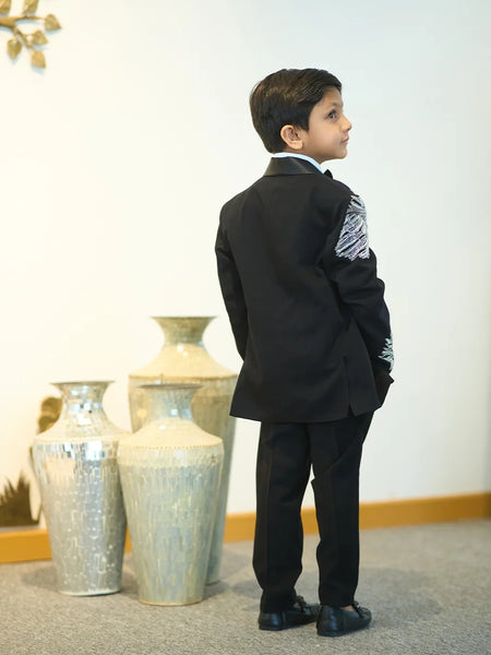 Designer black coat suit with regal lion embroidery for boys 0-16 years Jaipur