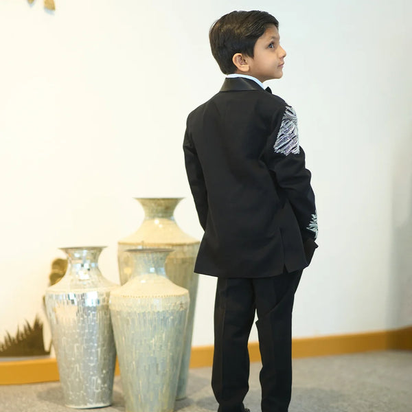 Designer black coat suit with regal lion embroidery for boys 0-16 years Jaipur