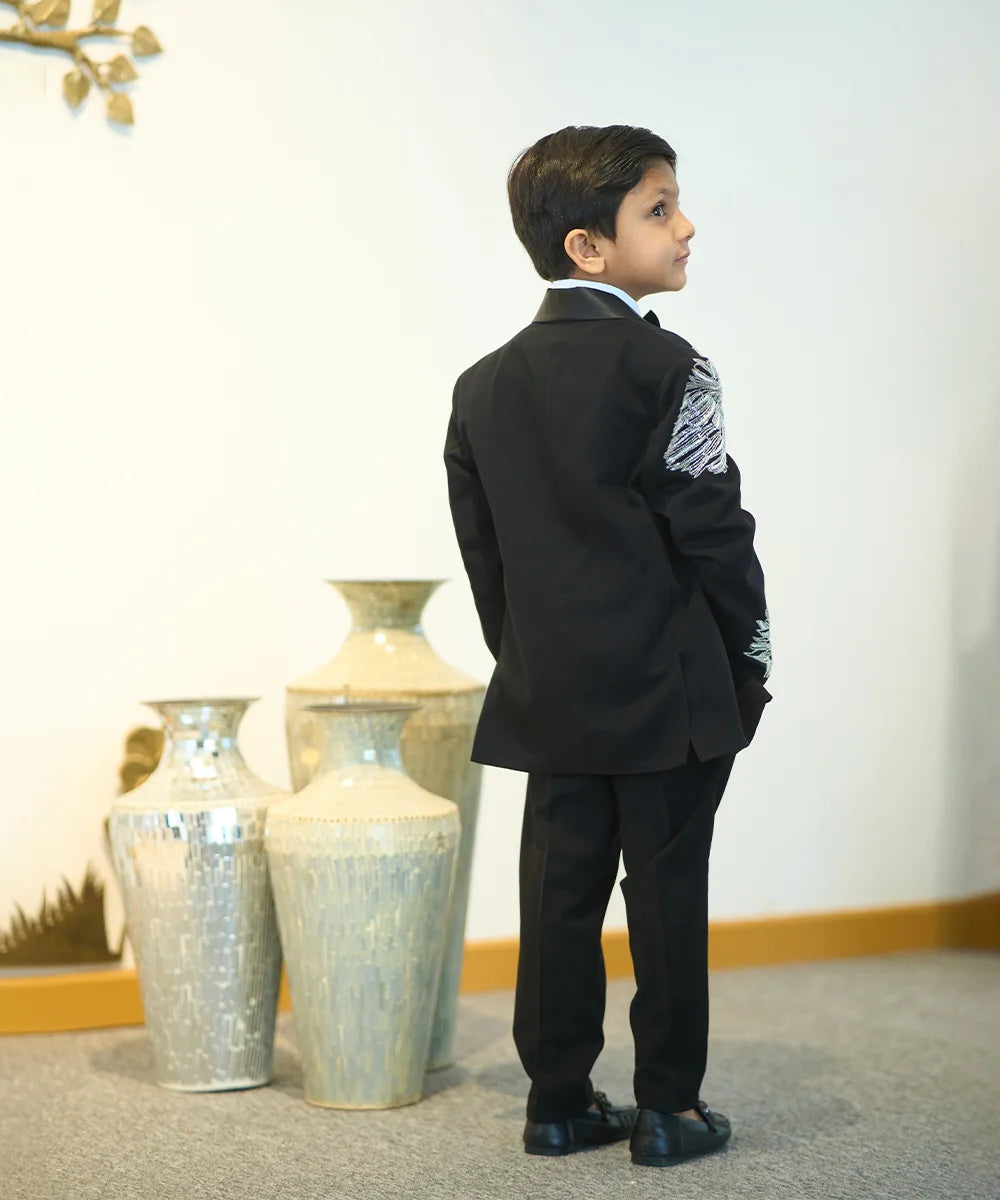 Designer black coat suit with regal lion embroidery for boys 0-16 years Jaipur