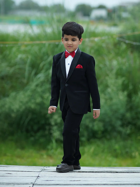 Classic kids black tuxedo set, white shirt and red bow Jaipur boutique