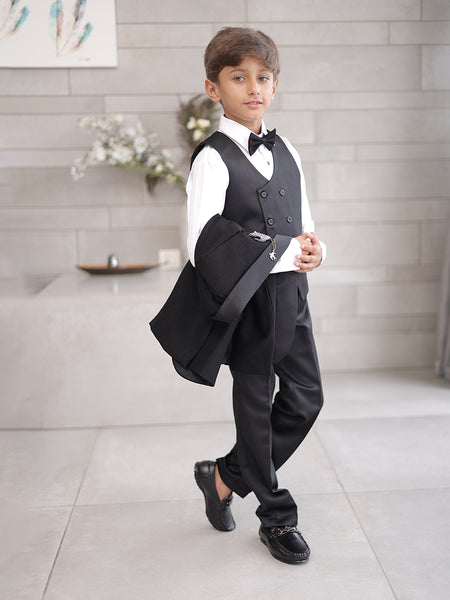 Elegant black tuxedo for boys with pin tucks shirt Jaipur partywear