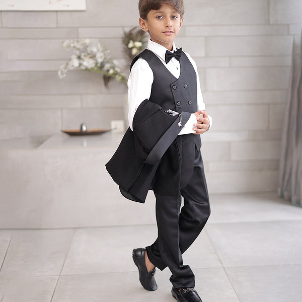 Elegant black tuxedo for boys with pin tucks shirt Jaipur partywear