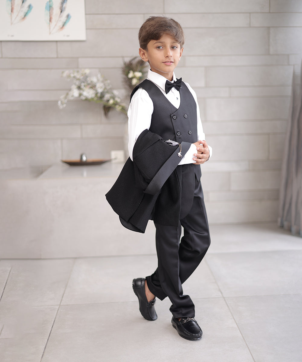 Elegant black tuxedo for boys with pin tucks shirt Jaipur partywear