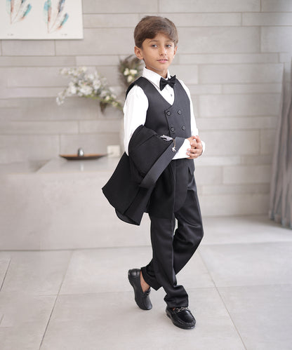 Elegant black tuxedo for boys with pin tucks shirt Jaipur partywear