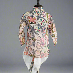 Best children clothing Jaipur, printed band collar kurta dhoti set for boys