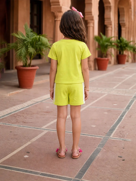 Designer girls Co-Ord Set with stripe shorts for vacation wear