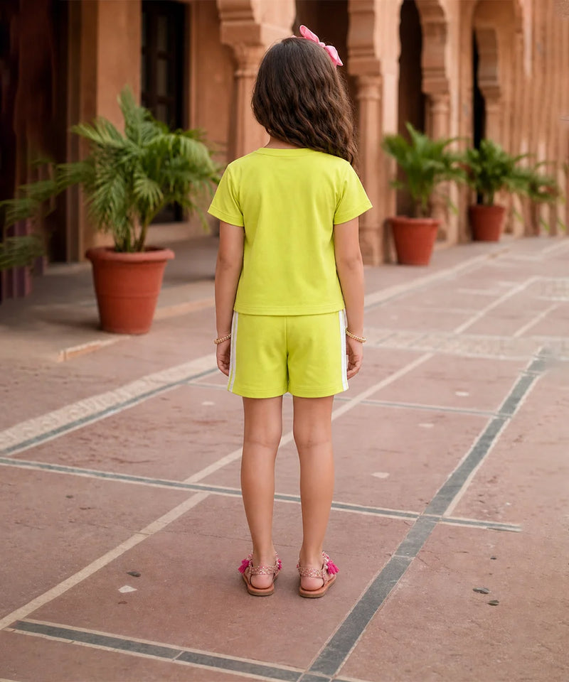 Designer girls Co-Ord Set with stripe shorts for vacation wear