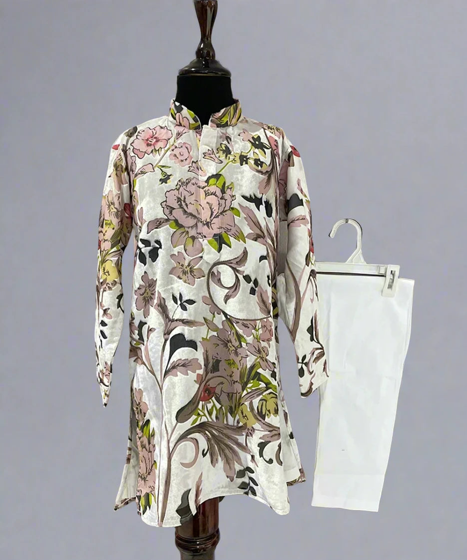 Festive floral print kurta pyjama for boys, Jaipur kidswear showroom