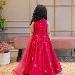 Rani Pink Crop Top Lehenga for Girls | Wedding Lehenga for Kids Jaipur