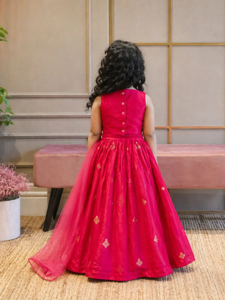 Devils N Angels Girls Rani Pink Embroidered Lehenga Choli Set Wedding Wear 3-9 Months Jaipur