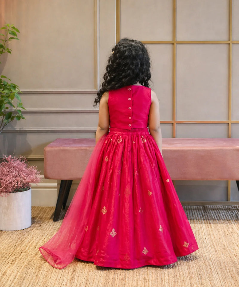 Rani Pink Crop Top Lehenga for Girls | Wedding Lehenga for Kids Jaipur