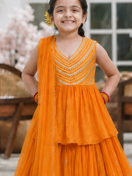 Devils N Angels Girls Orange Twirl Sharara Set Festive, Wedding Wear 3 to 9 Months Years Jaipur