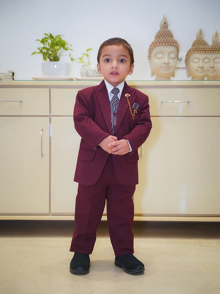 Kids maroon coat suit and matching pants for weddings in Jaipur