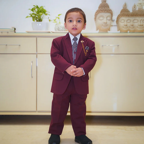 Kids maroon coat suit and matching pants for weddings in Jaipur