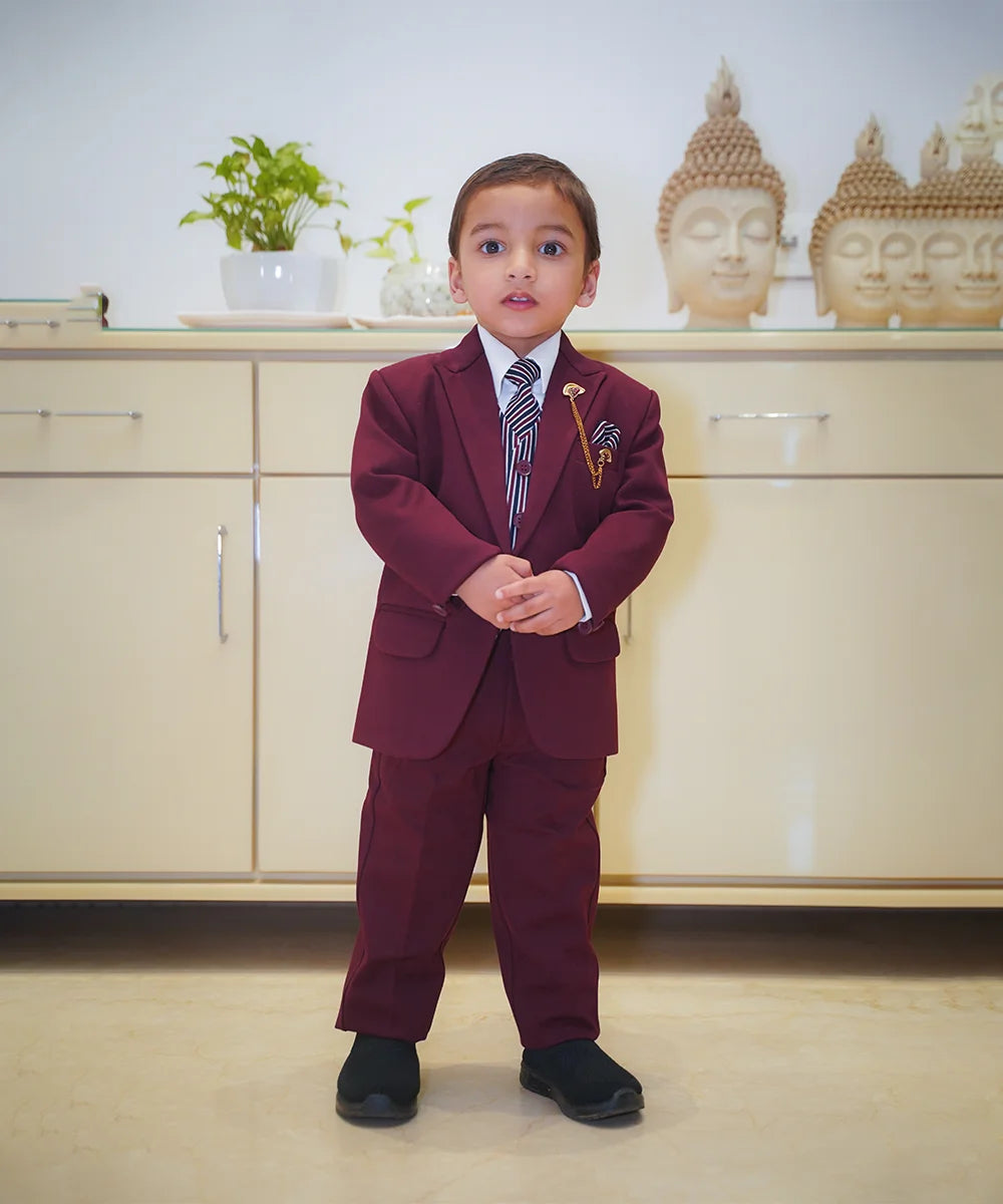 Kids maroon coat suit and matching pants for weddings in Jaipur